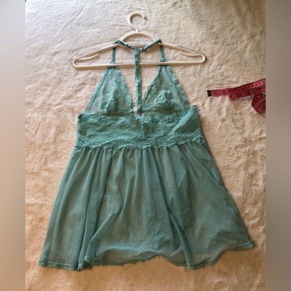 Victoria's Secret Sheer Teal Flyaway Babydoll with T-back S - Picture 2 of 5